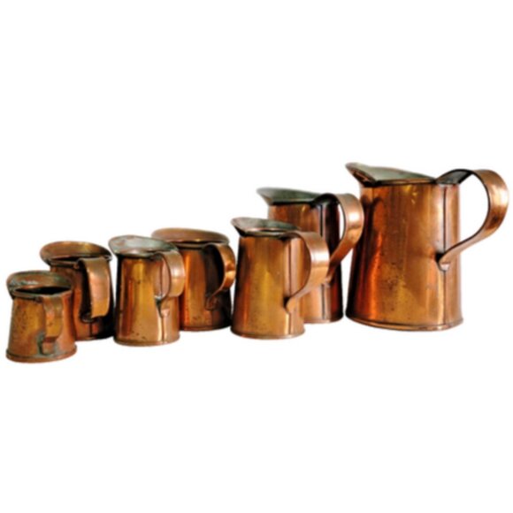 Vintage Graduated Copper Plated Pitchers Set of 7 - Picture 7 of 11